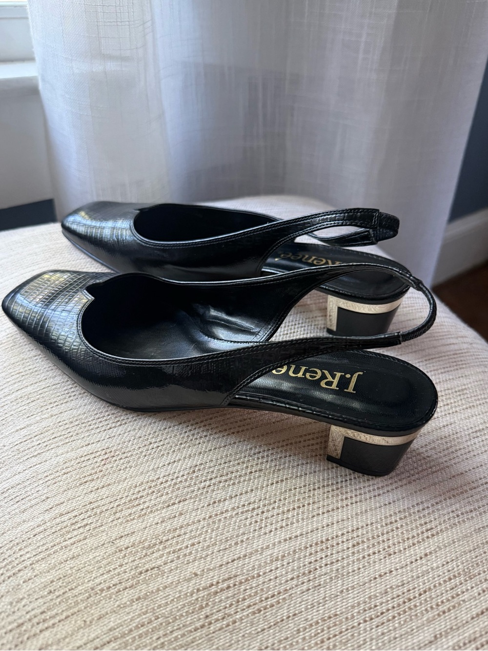 J.Renee Black Textured Slingback Low Block Heel Pumps